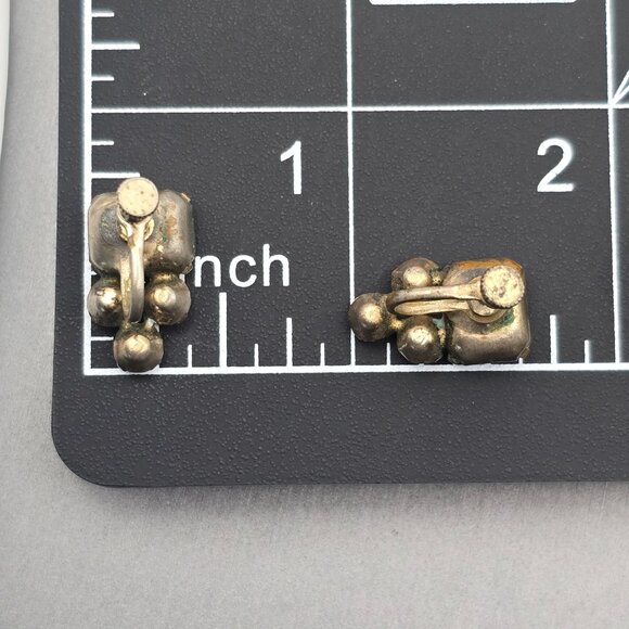 Vintage Aquamarine & Clear Paste Earrings | Screw-Back Glam Statement Jewelry - Picture 6 of 11